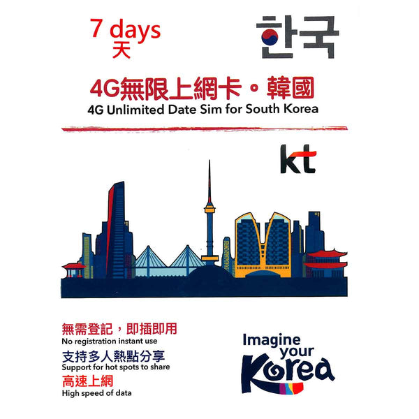 【KT】韓國7日4G無限上網卡《不限量、不限速》
