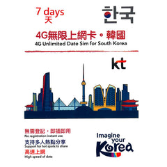 【KT】韓國7日4G無限上網卡《不限量、不限速》
