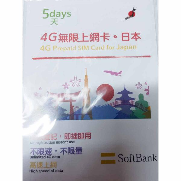 SoftBank 日本4G無限上網卡 不限量不限速